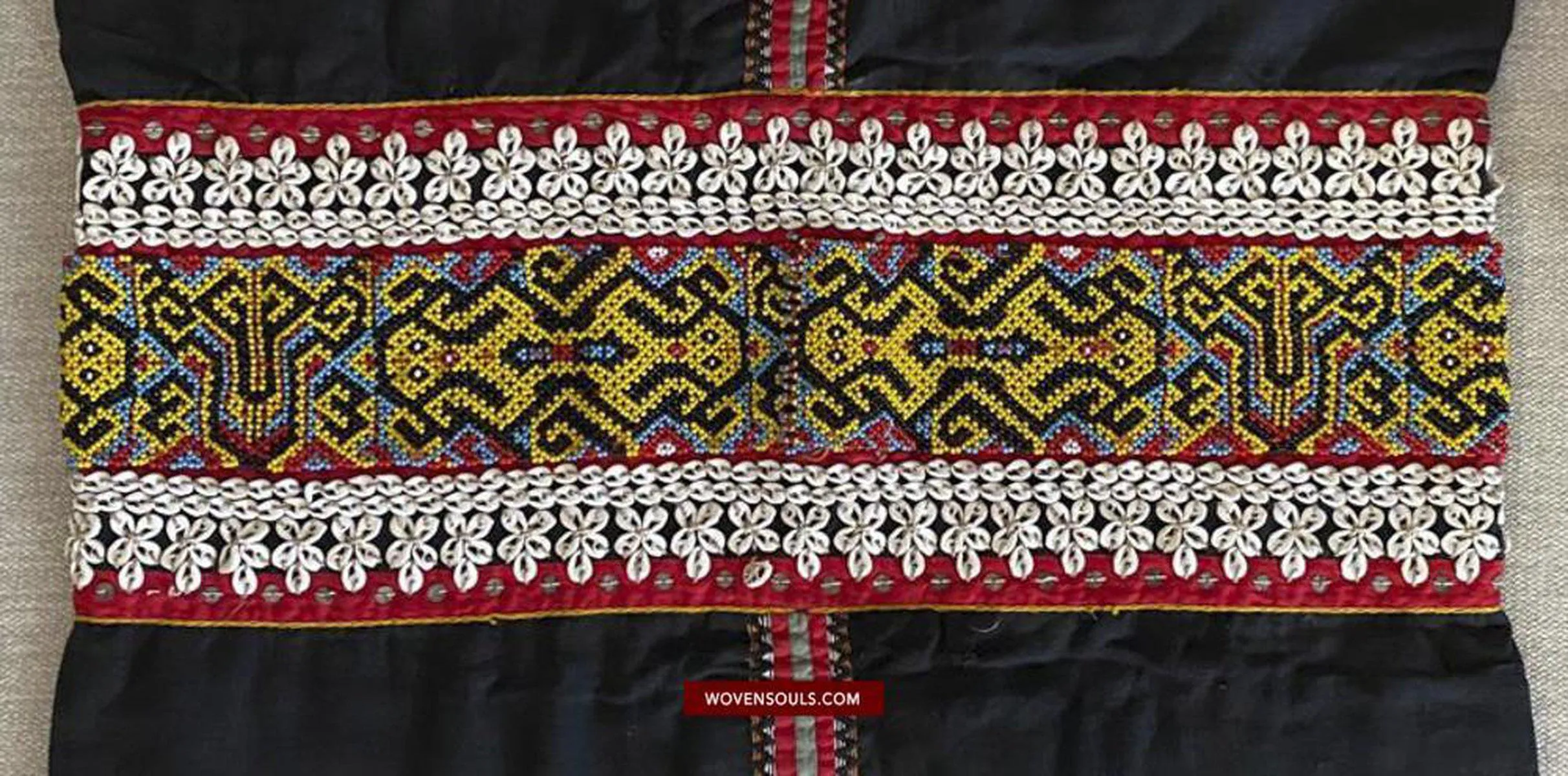 1521 SOLD Museum Quality Antique Iban Wedding Skirt Beaded Band Kain Lekok with Rare Motif