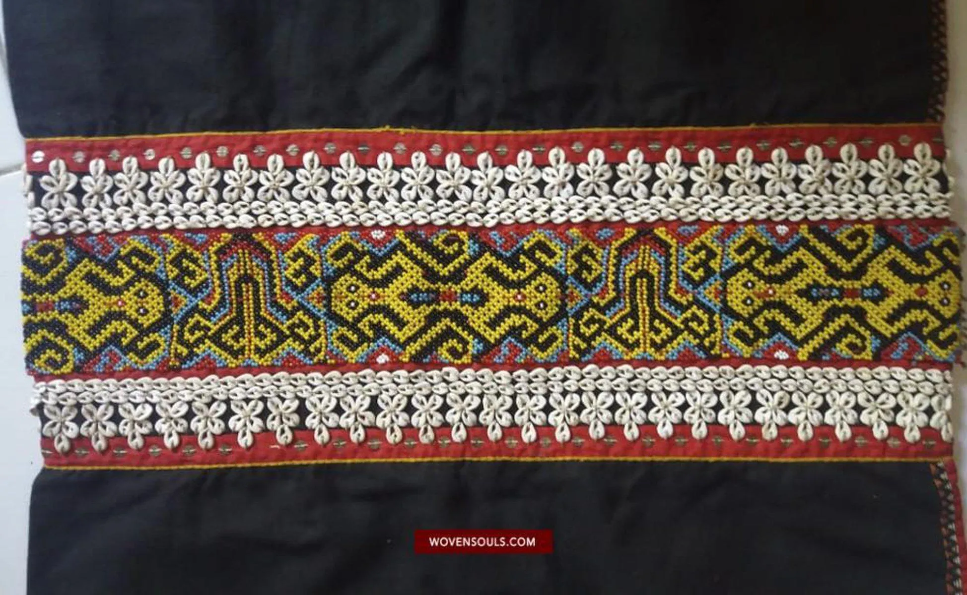 1521 SOLD Museum Quality Antique Iban Wedding Skirt Beaded Band Kain Lekok with Rare Motif