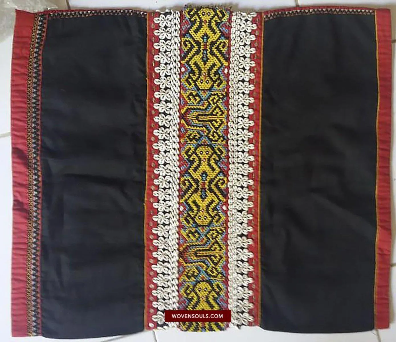 1521 SOLD Museum Quality Antique Iban Wedding Skirt Beaded Band Kain Lekok with Rare Motif