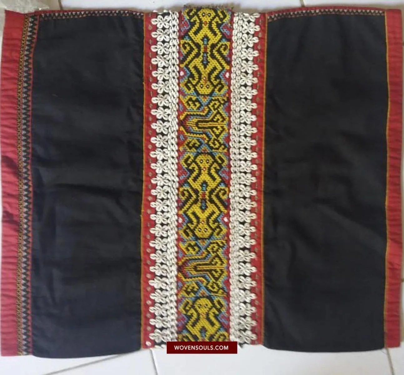 1521 SOLD Museum Quality Antique Iban Wedding Skirt Beaded Band Kain Lekok with Rare Motif