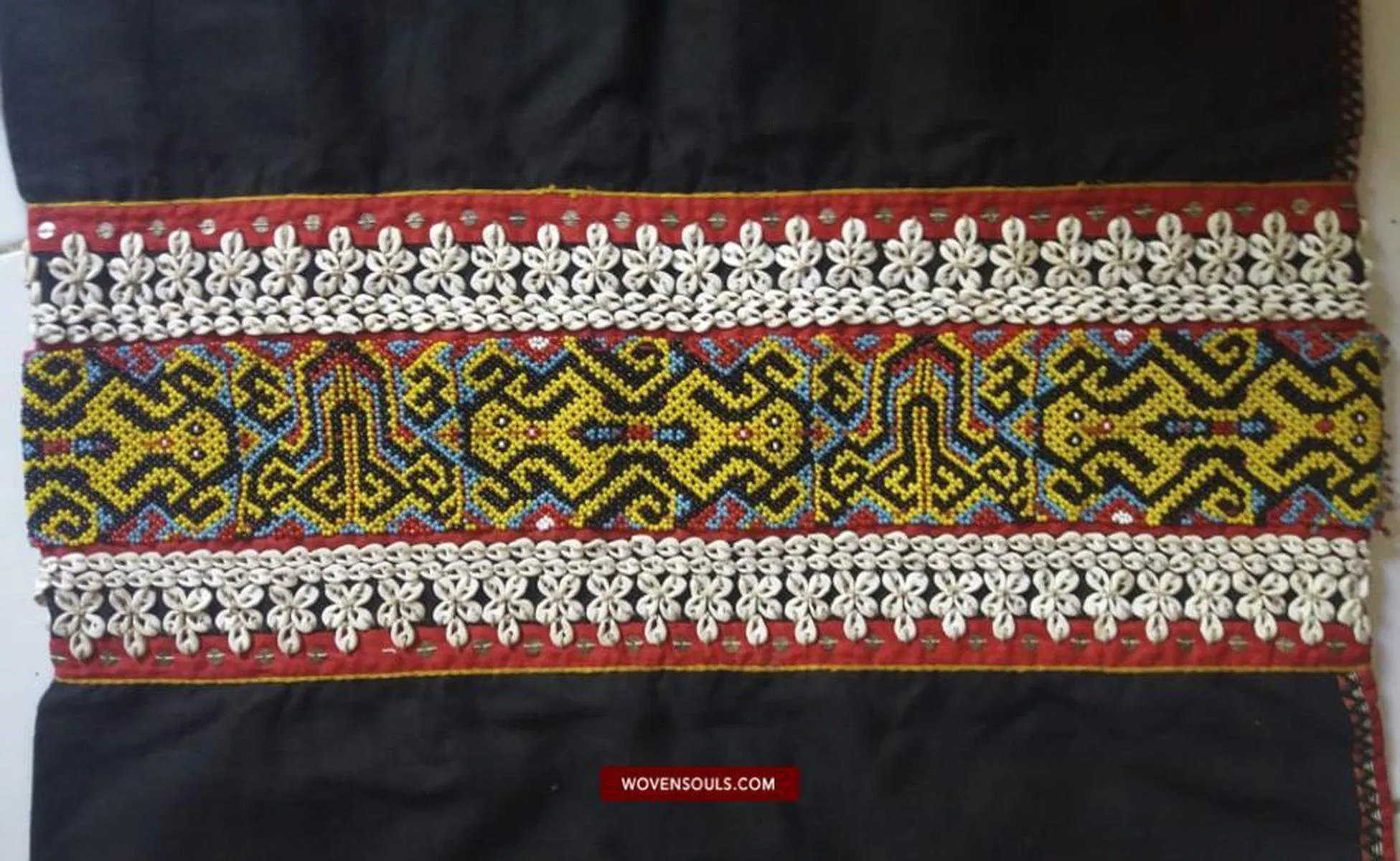 1521 SOLD Museum Quality Antique Iban Wedding Skirt Beaded Band Kain Lekok with Rare Motif