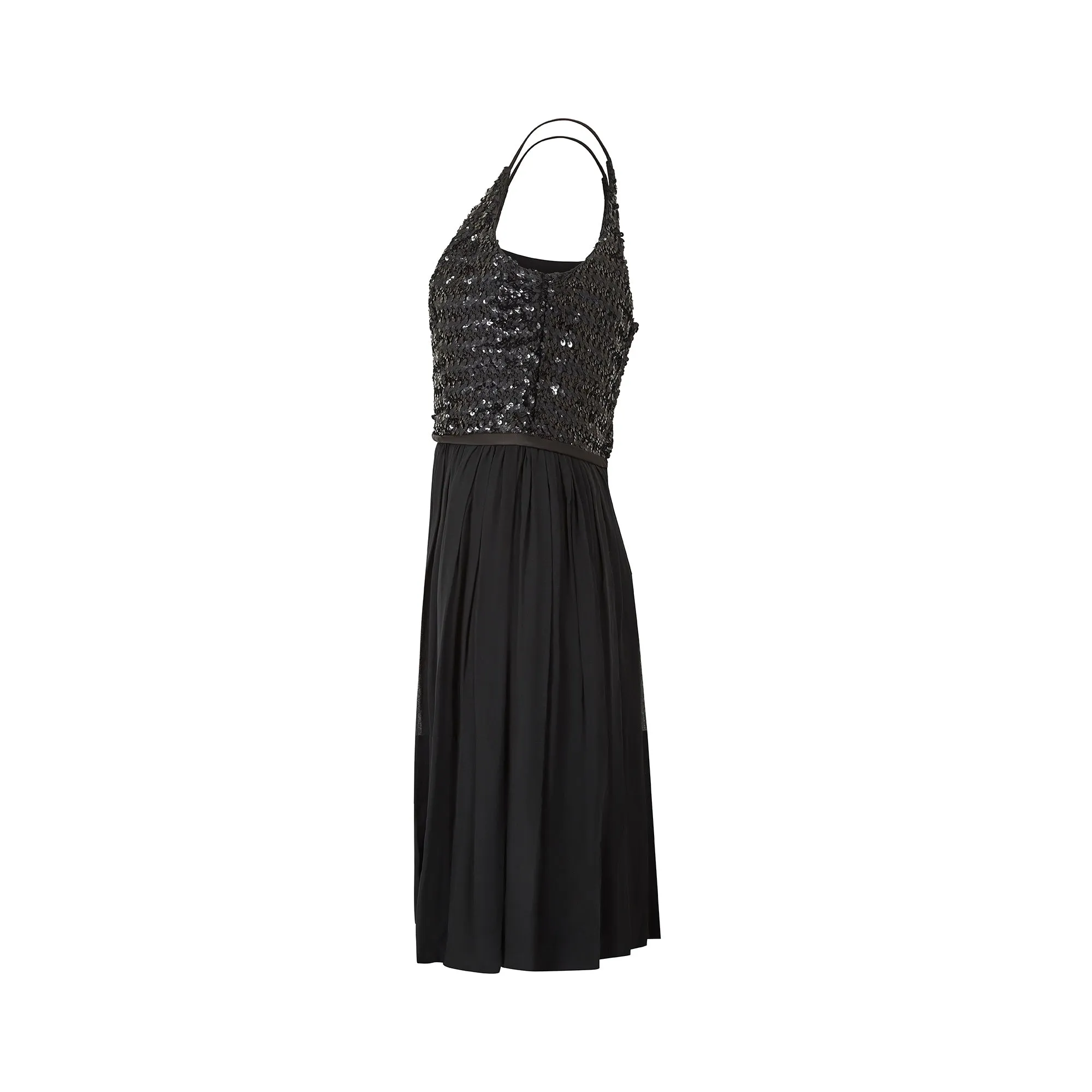 1960s Black Sequin Bodice and Georgette Dress