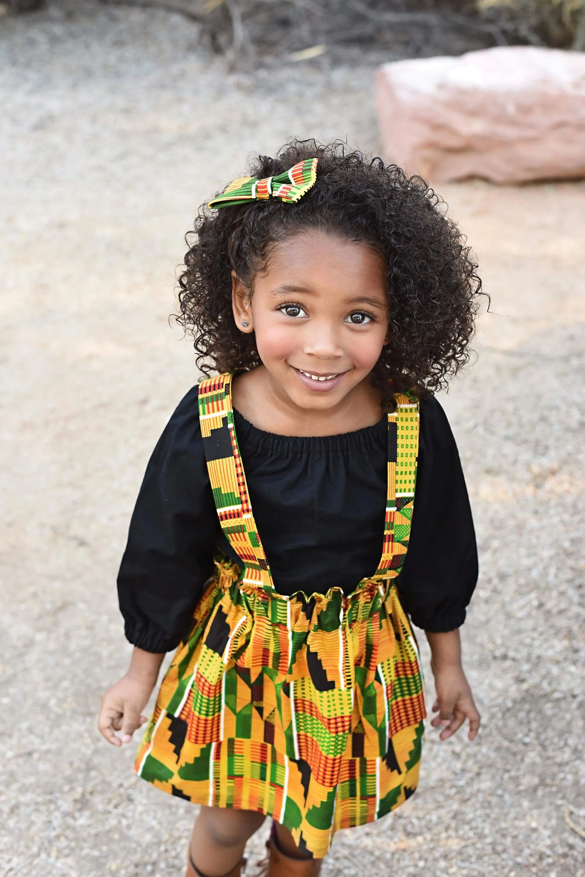 3pc Kente Suspender Skirt with Top and Hair Bow