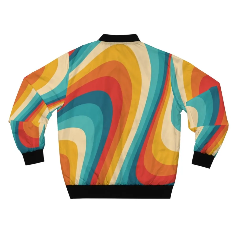 70s Retro Aesthetic Bomber Jacket with Colorful Abstract Pattern