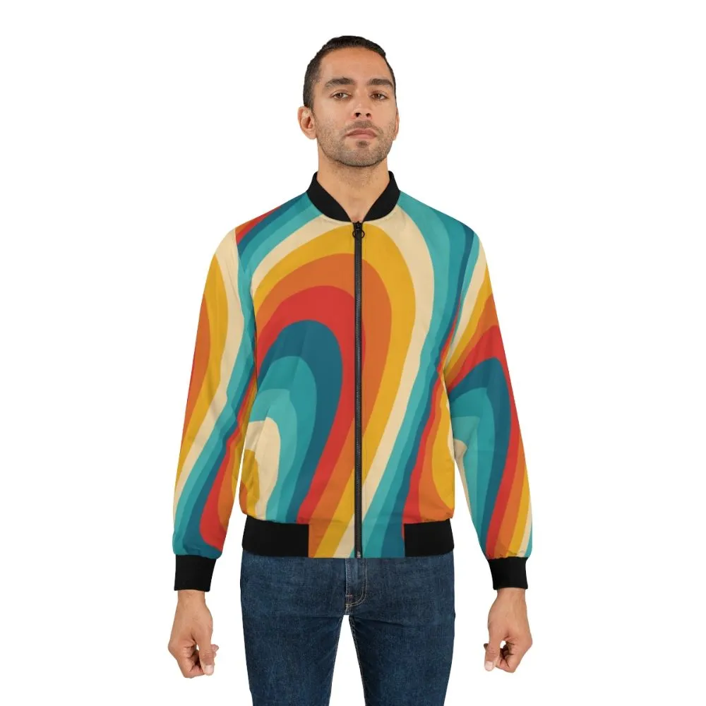 70s Retro Aesthetic Bomber Jacket with Colorful Abstract Pattern