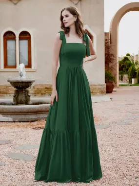 A-Line Bow Ruffle Sleeveless Chiffon Dress Dark Green