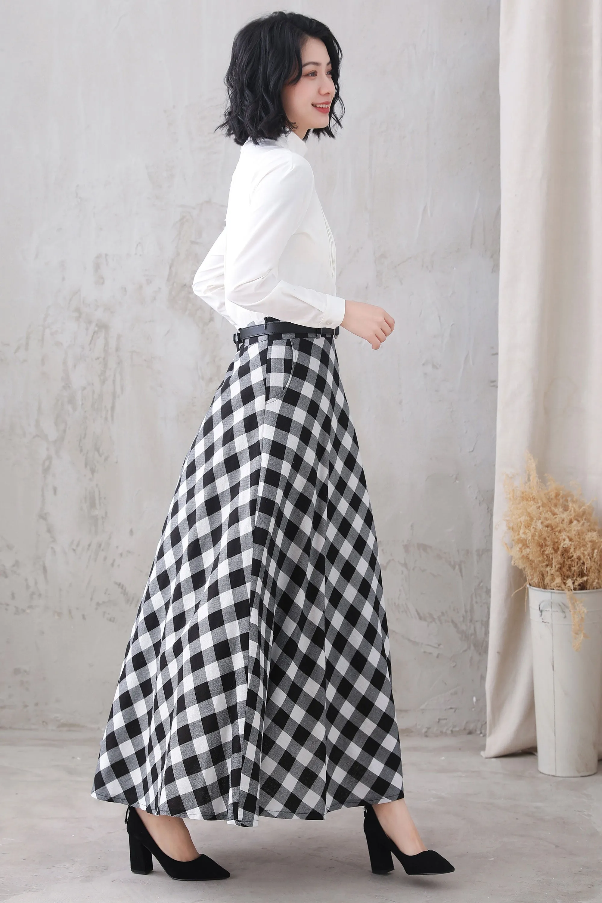 A-Line Cotton Linen Maxi Skirt 3323