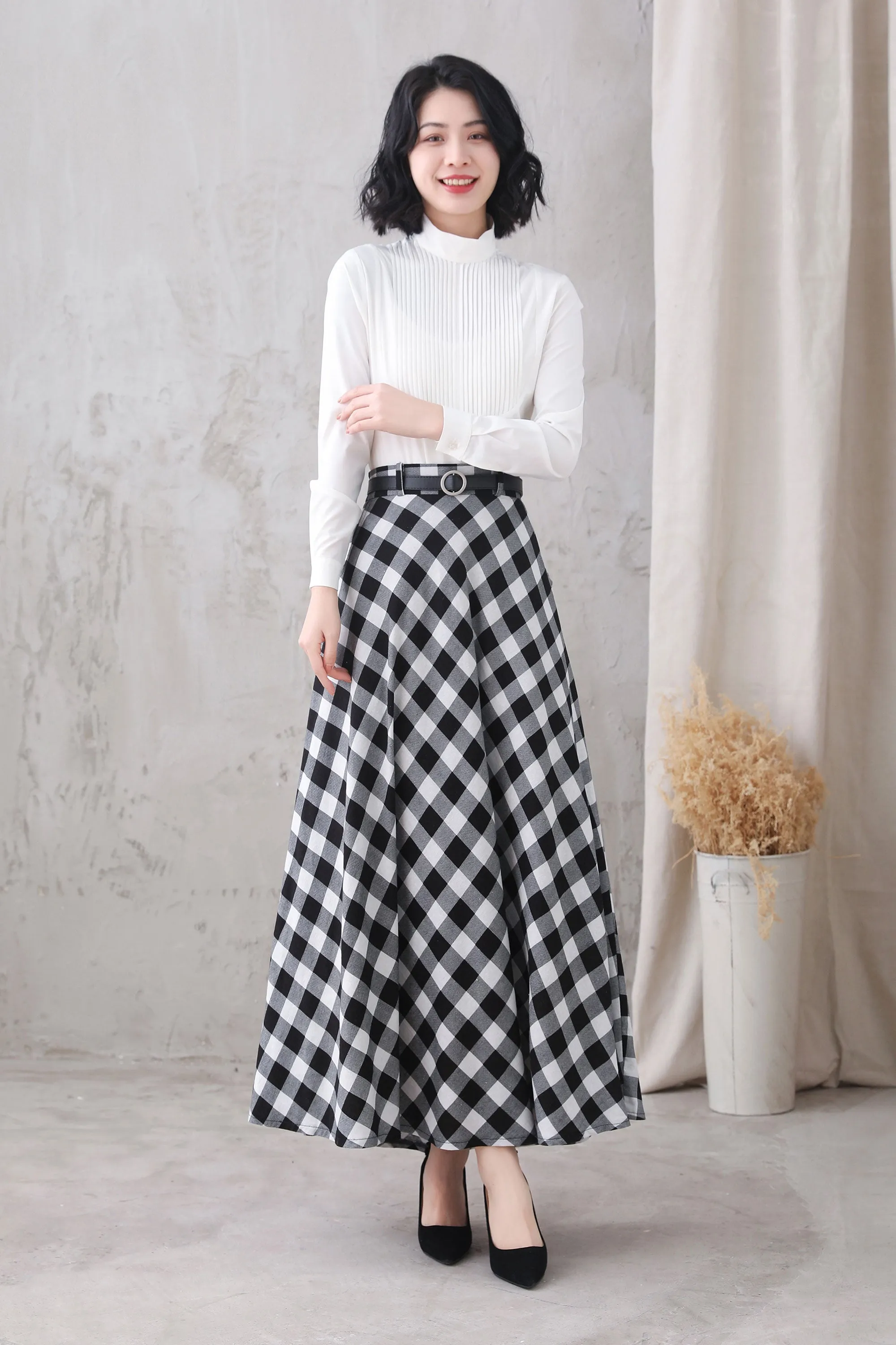 A-Line Cotton Linen Maxi Skirt 3323