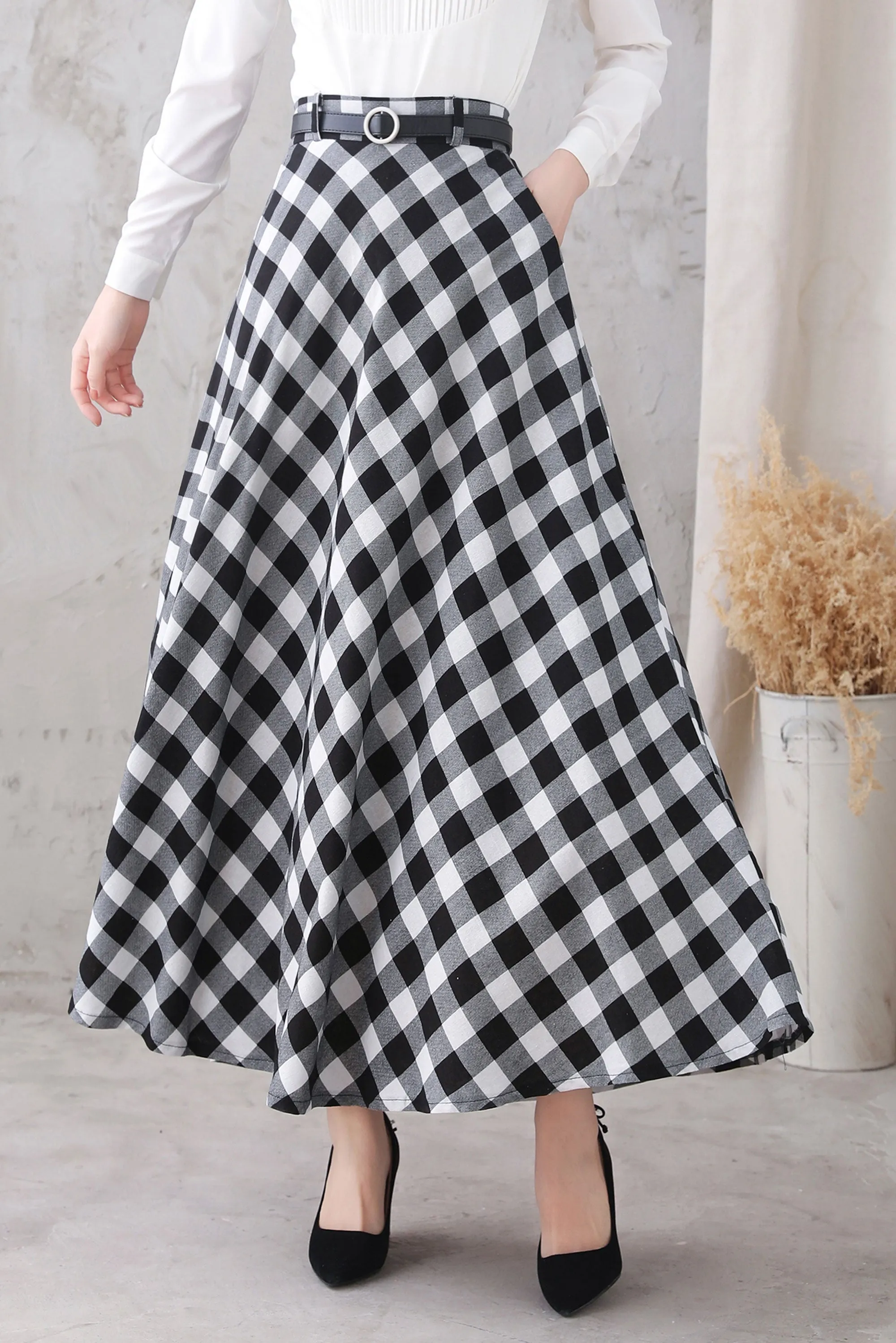 A-Line Cotton Linen Maxi Skirt 3323