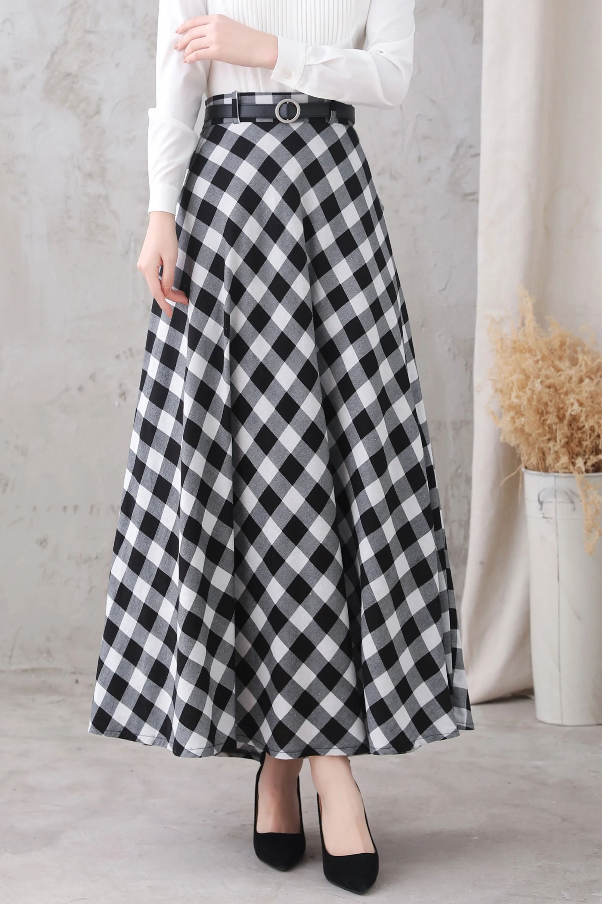 A-Line Cotton Linen Maxi Skirt 3323