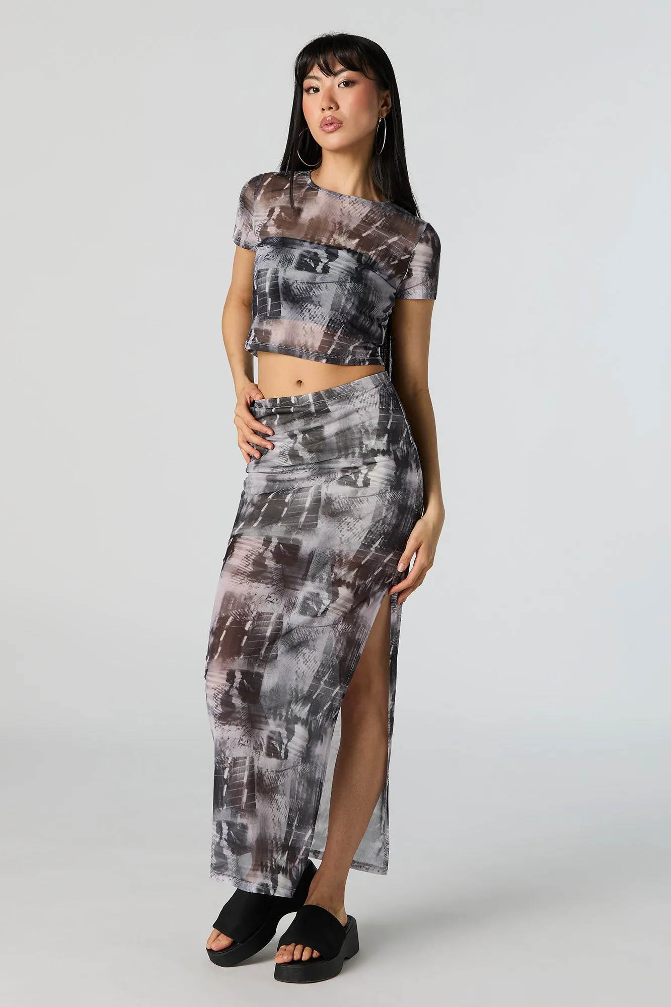 Abstract Mesh Cropped T-Shirt