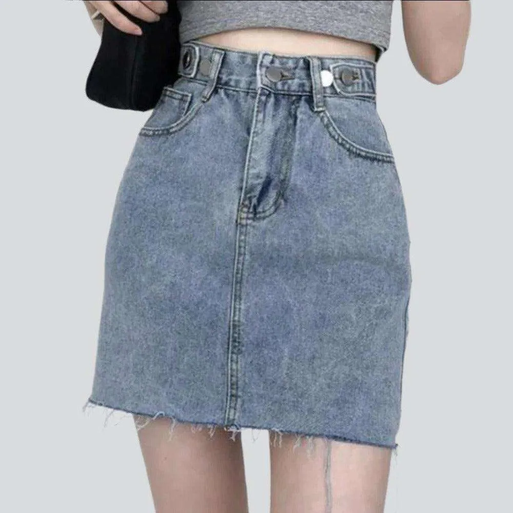 Adjustable waistband mini denim skirt