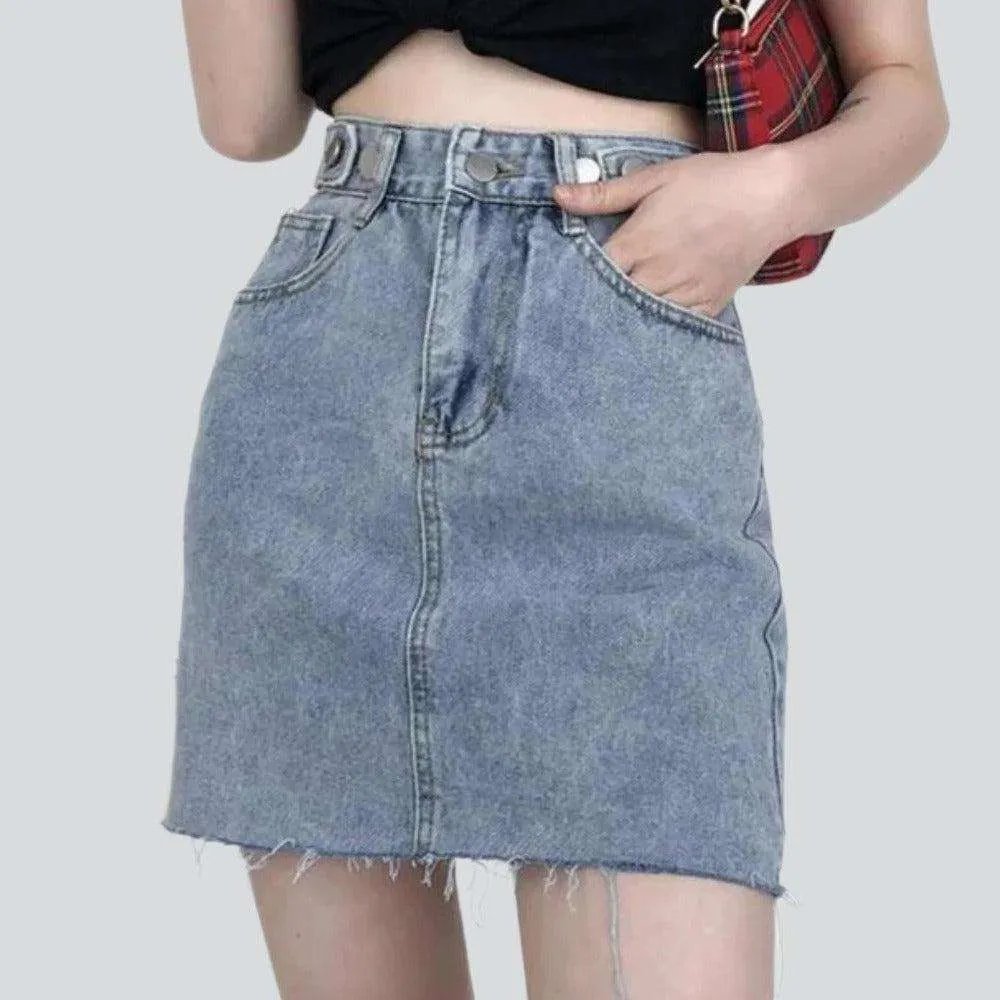 Adjustable waistband mini denim skirt