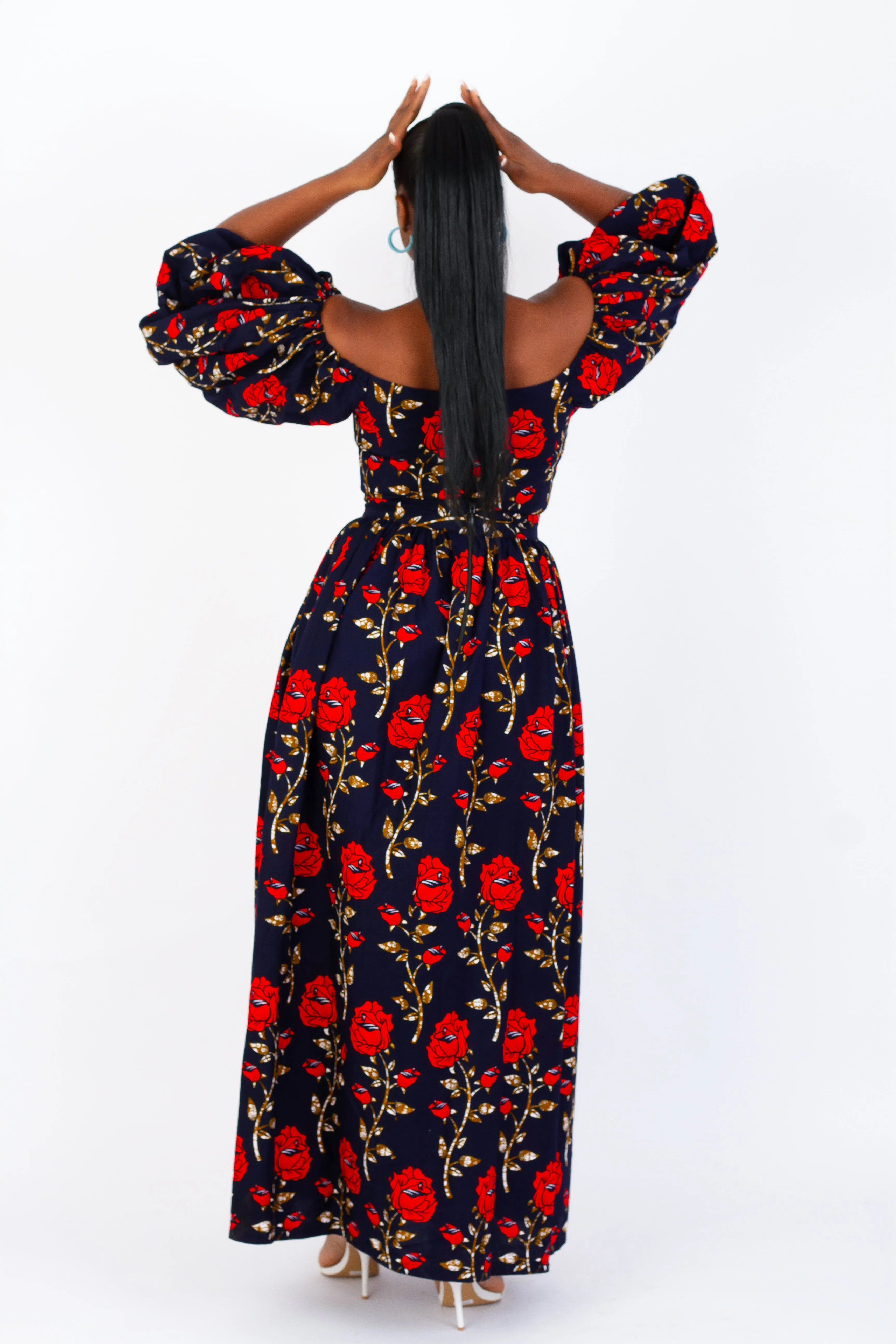 African Print Gathered High waist Maxi Skirt - Toby