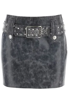 Alessandra rich leather mini skirt with belt and appliques