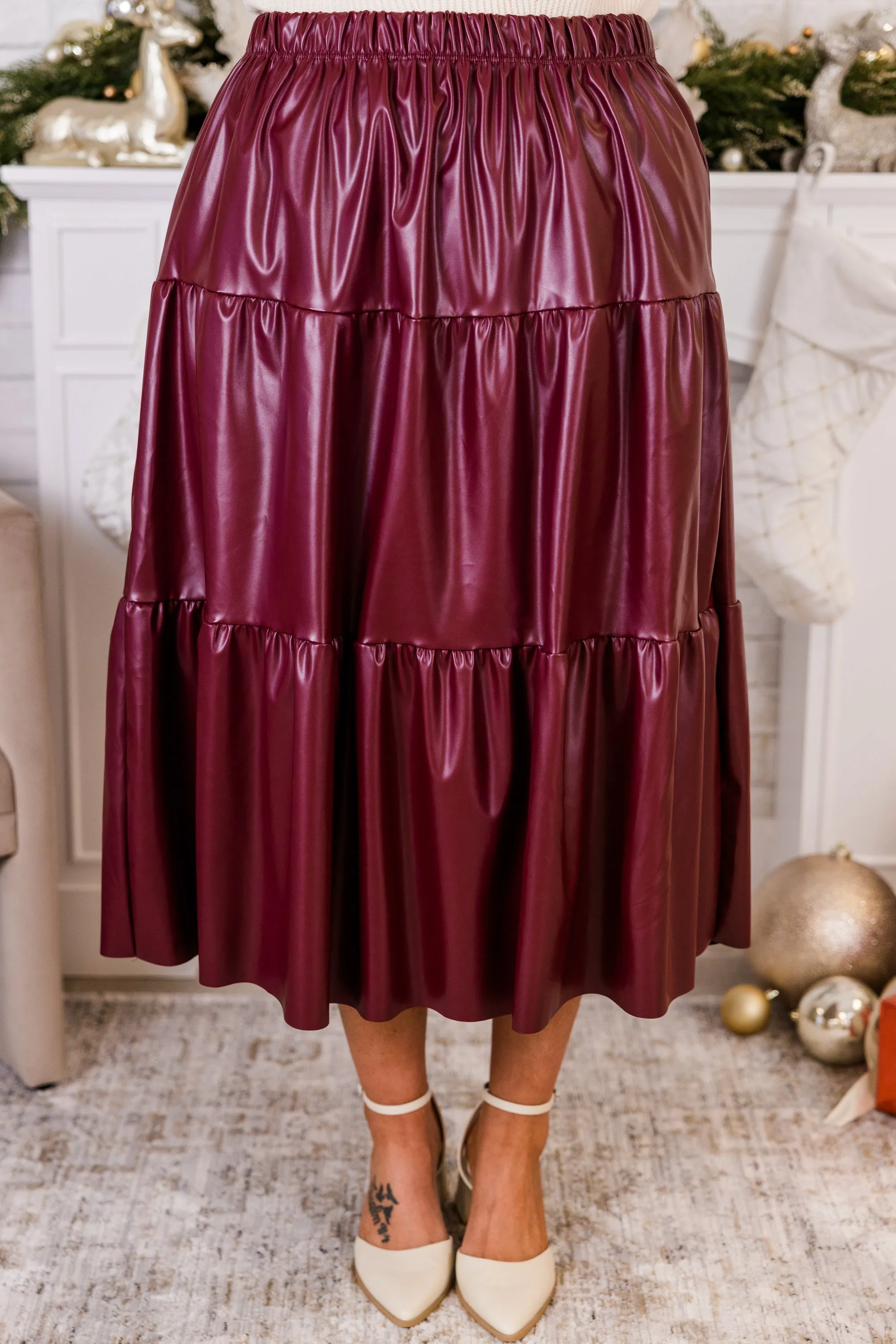 Always and For Leather Skirt, Burgundy