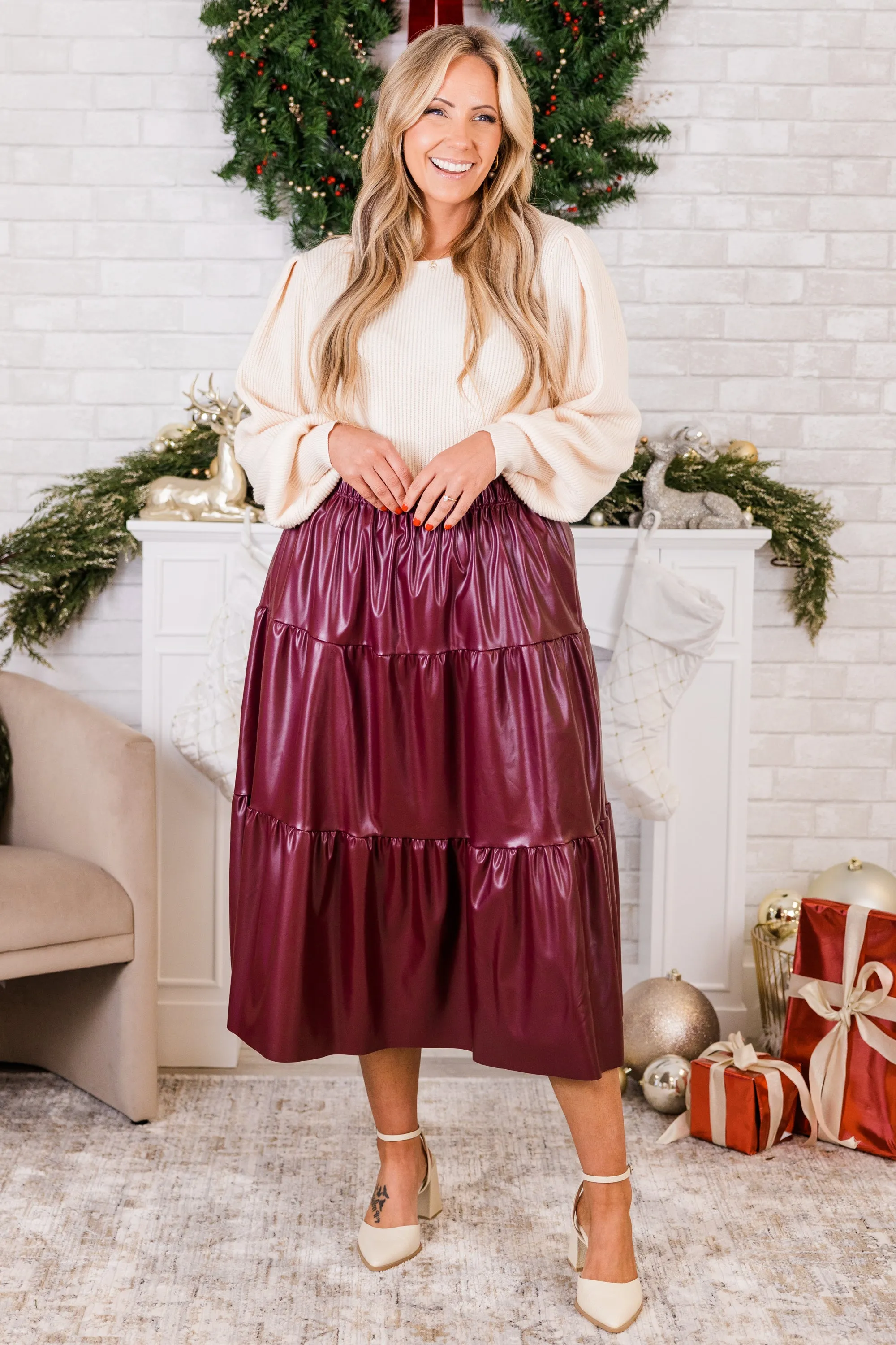 Always and For Leather Skirt, Burgundy