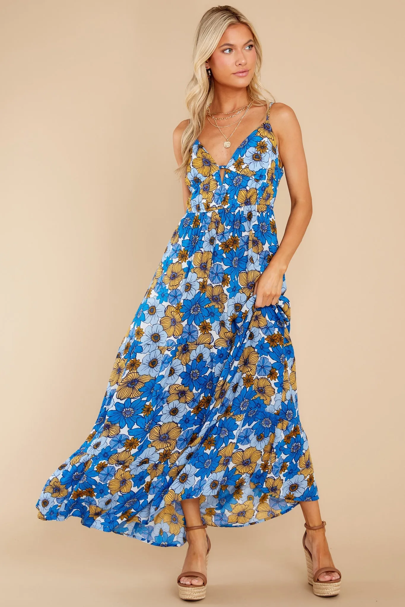 American Beauty Royal Blue Floral Maxi Dress