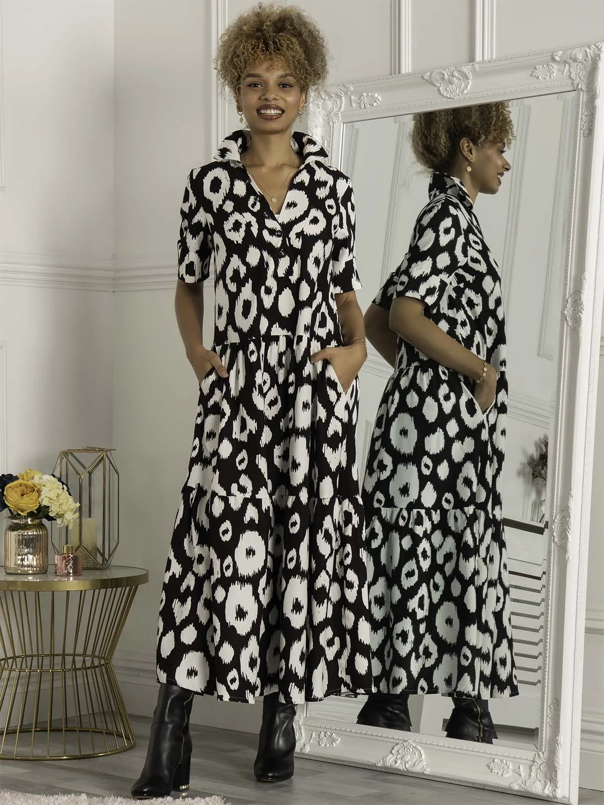 Andorra Printed Maxi Dress, Black Animal