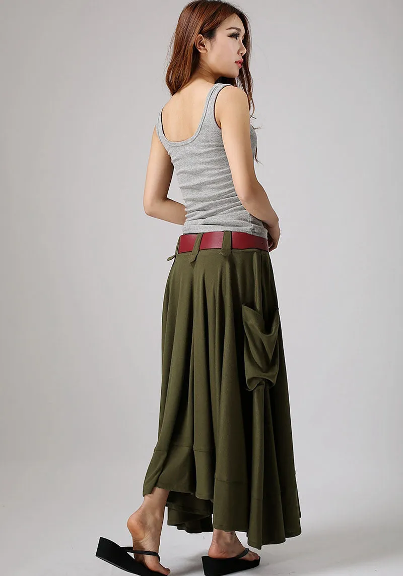 Army Green skirt - women long skirt maxi cotton knit skirt 0885#