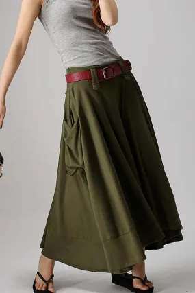 Army Green skirt - women long skirt maxi cotton knit skirt 0885#