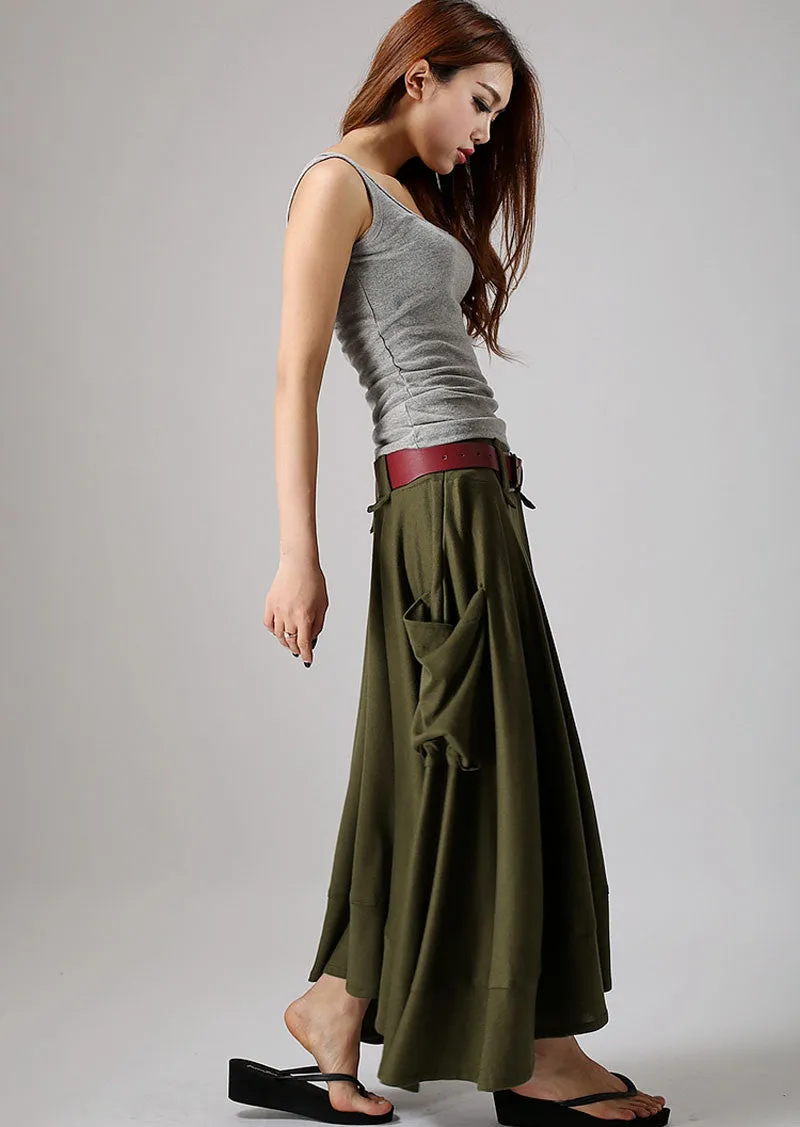 Army Green skirt - women long skirt maxi cotton knit skirt 0885#