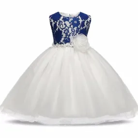 Asmaani Baby Girl White and Blue Full Length Dress (AS-DRESS-22050)