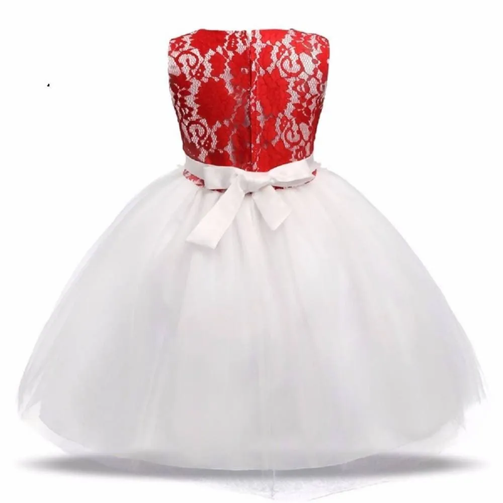 Asmaani Baby Girl White and Red  Maxi Full Length Frock (AS-DRESS-22051)