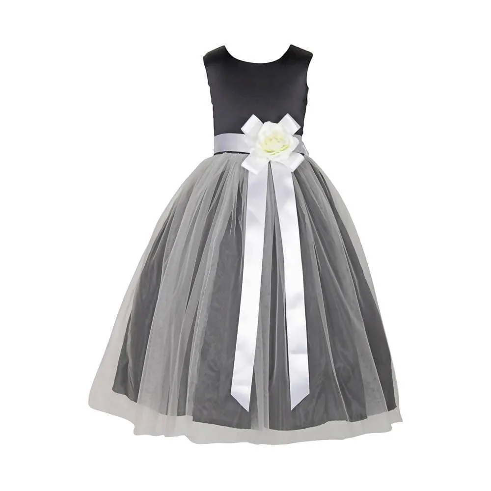 Asmaani Baby Girl's Black and White Color Full Length Frock (AS-DRESS-22006)