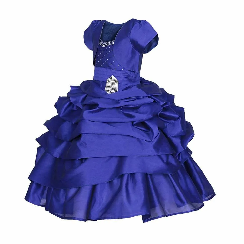 Asmaani Baby Girl's Blue Colour Satin A-Line Maxi Full Length Dress (AS-DRESS-22119)