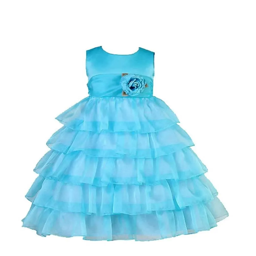 Asmaani Baby Girl's Blue Colour Satin A-Line Maxi Full Length Dress (AS-DRESS-22167)