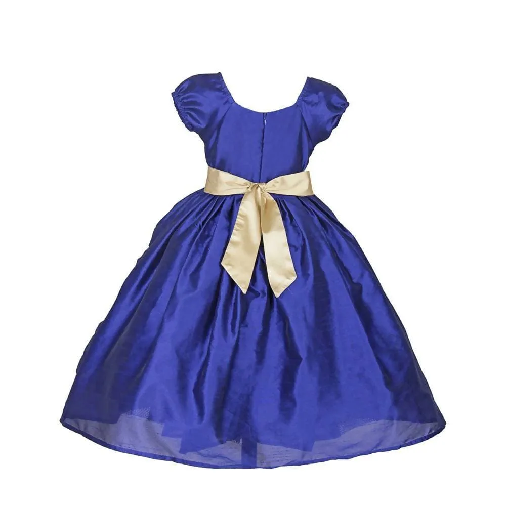 Asmaani Baby Girl's Blue Dark Color Satin A-Line Maxi Full Length Dress (AS-DRESS-22005)