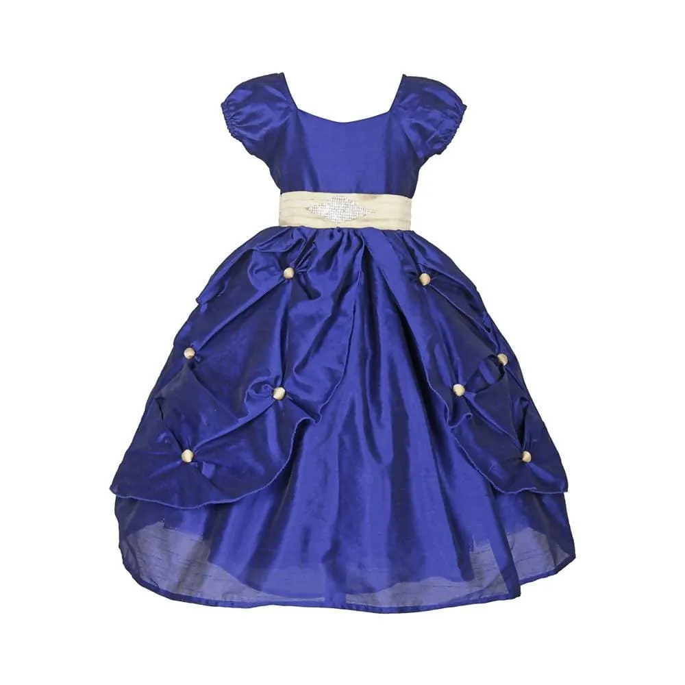 Asmaani Baby Girl's Blue Dark Color Satin A-Line Maxi Full Length Dress (AS-DRESS-22005)