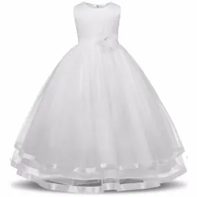 Asmaani Baby Girl's Full White Satin Full Length Dress (AS-DRESS-22064)