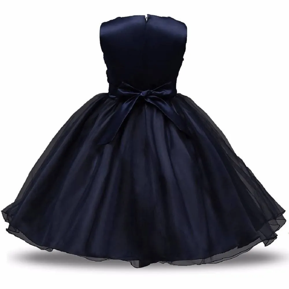 Asmaani Baby Girl's Navy Blue Color Satin A-Line Maxi Full Length Dress (AS-DRESS-22044)