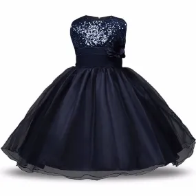 Asmaani Baby Girl's Navy Blue Color Satin A-Line Maxi Full Length Dress (AS-DRESS-22044)