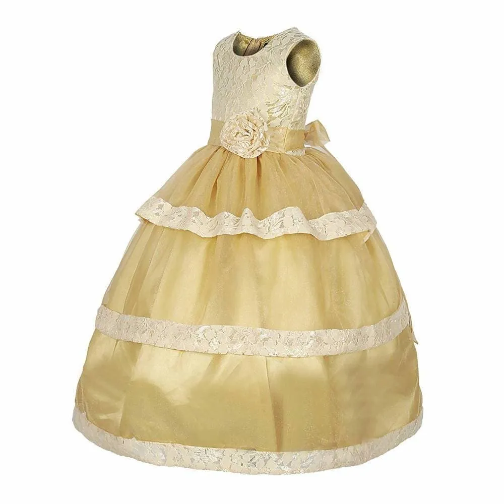 Asmaani Baby Girl's Off White Colour Satin A-Line Maxi Full Length Dress (AS-DRESS-22111)