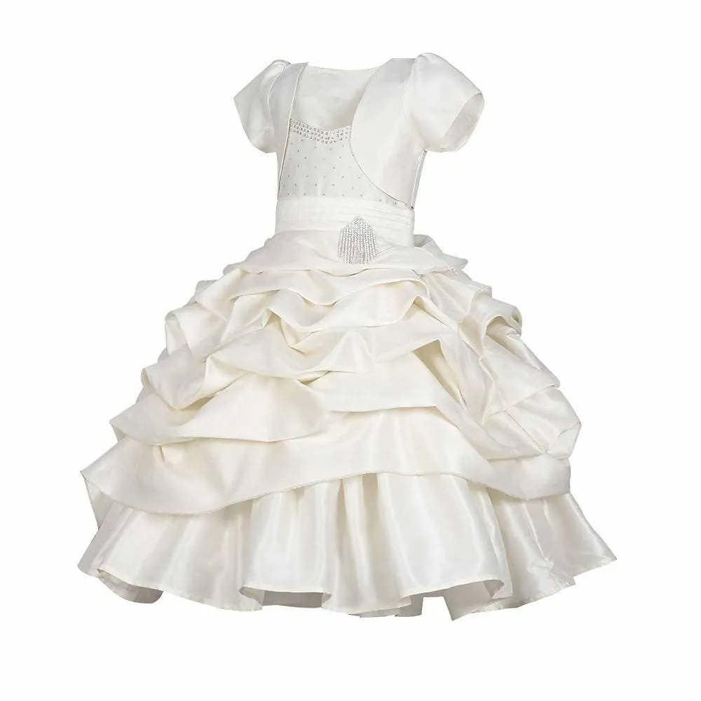 Asmaani Baby Girl's Off-white Colour Satin A-Line Maxi Full Length Dress (AS-DRESS-22116)