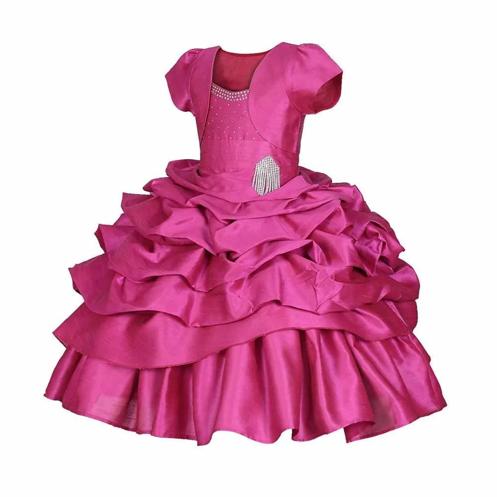 Asmaani Baby Girl's Pink Colour Satin A-Line Maxi Full Length Dress (AS-DRESS-22118)