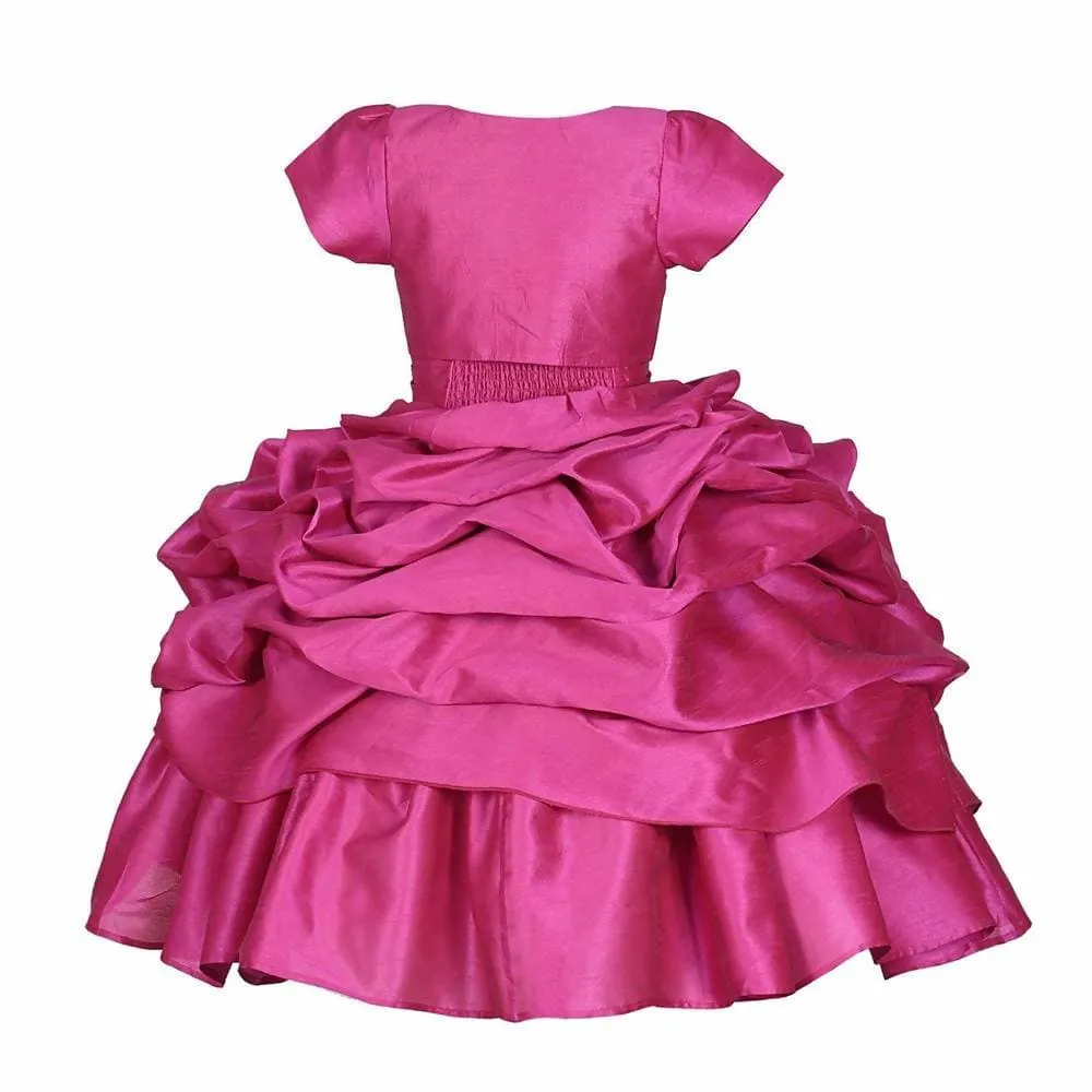 Asmaani Baby Girl's Pink Colour Satin A-Line Maxi Full Length Dress (AS-DRESS-22118)