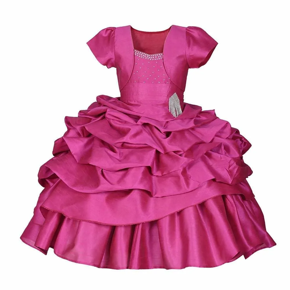 Asmaani Baby Girl's Pink Colour Satin A-Line Maxi Full Length Dress (AS-DRESS-22118)