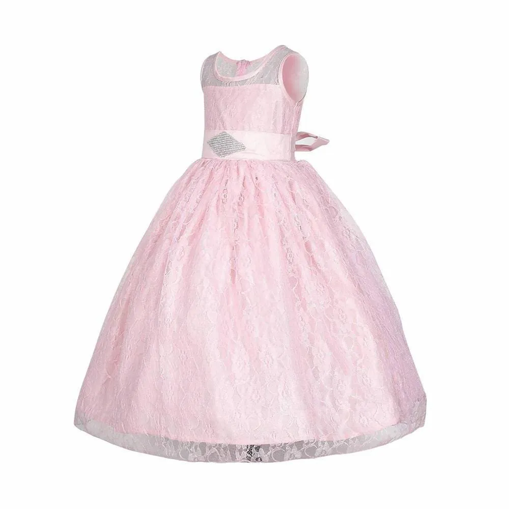 Asmaani Baby Girl's Pink Colour Satin A-Line Maxi Full Length Dress (AS-DRESS-22165)