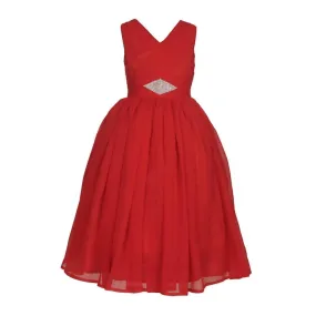 Asmaani Baby Girl's Pure Red Color Satin Frock (AS-DRESS-22019)