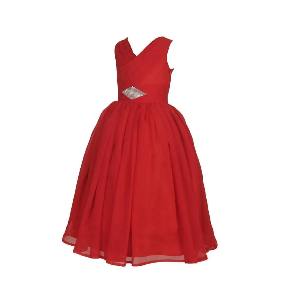 Asmaani Baby Girl's Pure Red Color Satin Frock (AS-DRESS-22019)