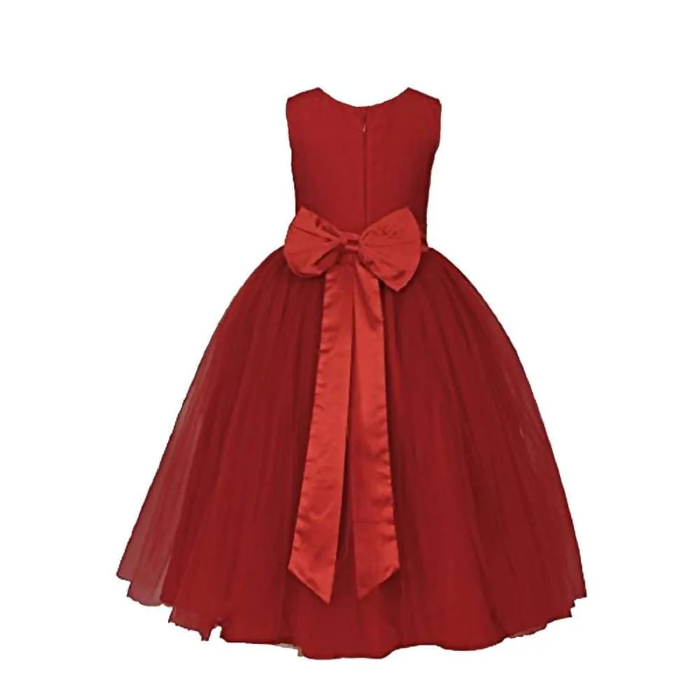 Asmaani Baby Girl's Red Color Satin A-Line Maxi Full Length Dress (AS-DRESS_22037)