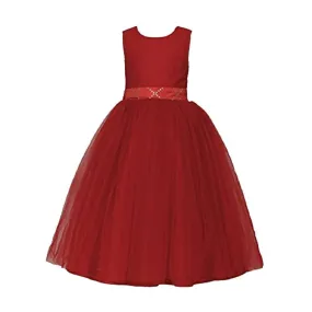 Asmaani Baby Girl's Red Color Satin A-Line Maxi Full Length Dress (AS-DRESS_22037)