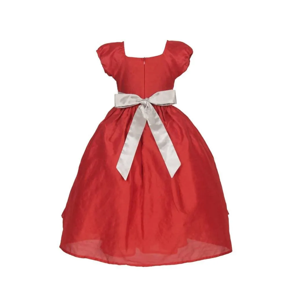 Asmaani Baby Girl's Red Color Satin Designer Full Length Dress (AS-DRESS-22014)