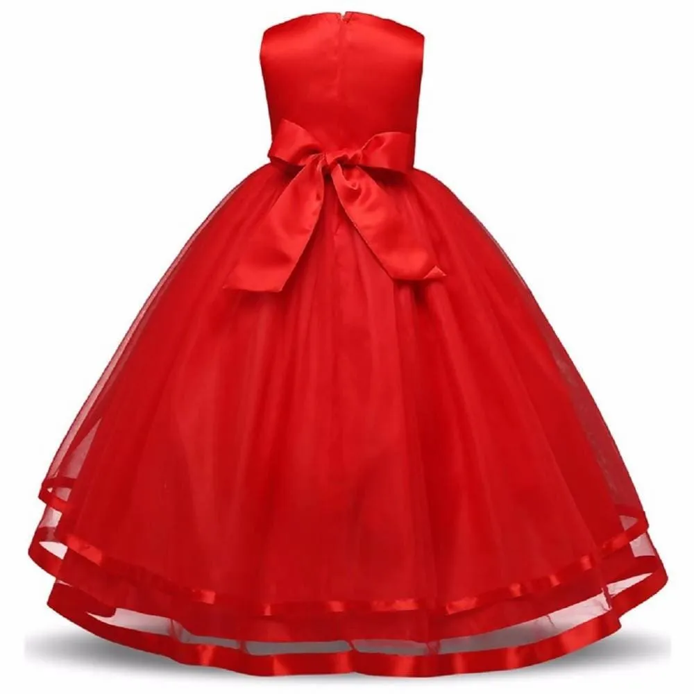 Asmaani Baby Girl's Red Color Satin Full Length Party Frock (AS-DRESS-22061)