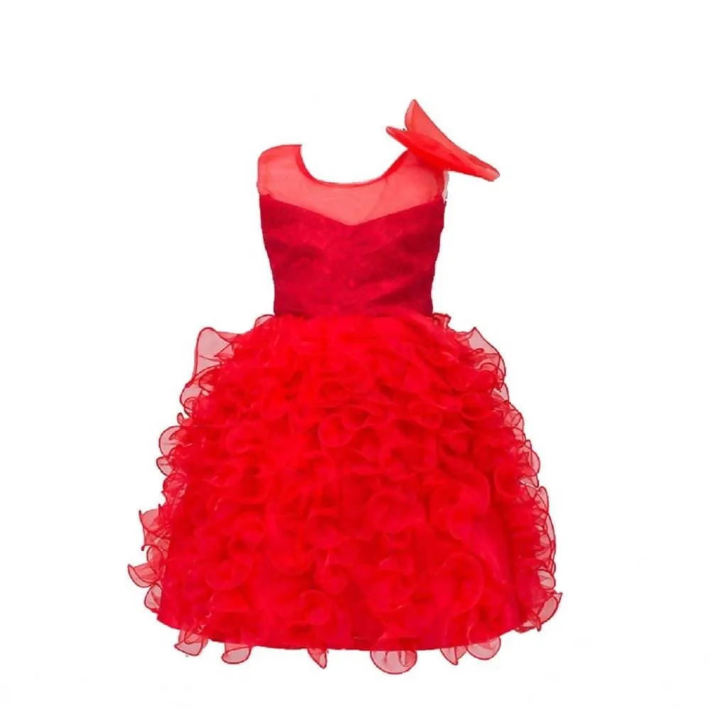 Asmaani Baby Girl's Red Color Satin Knee Length Frock (AS-dress-22092 )