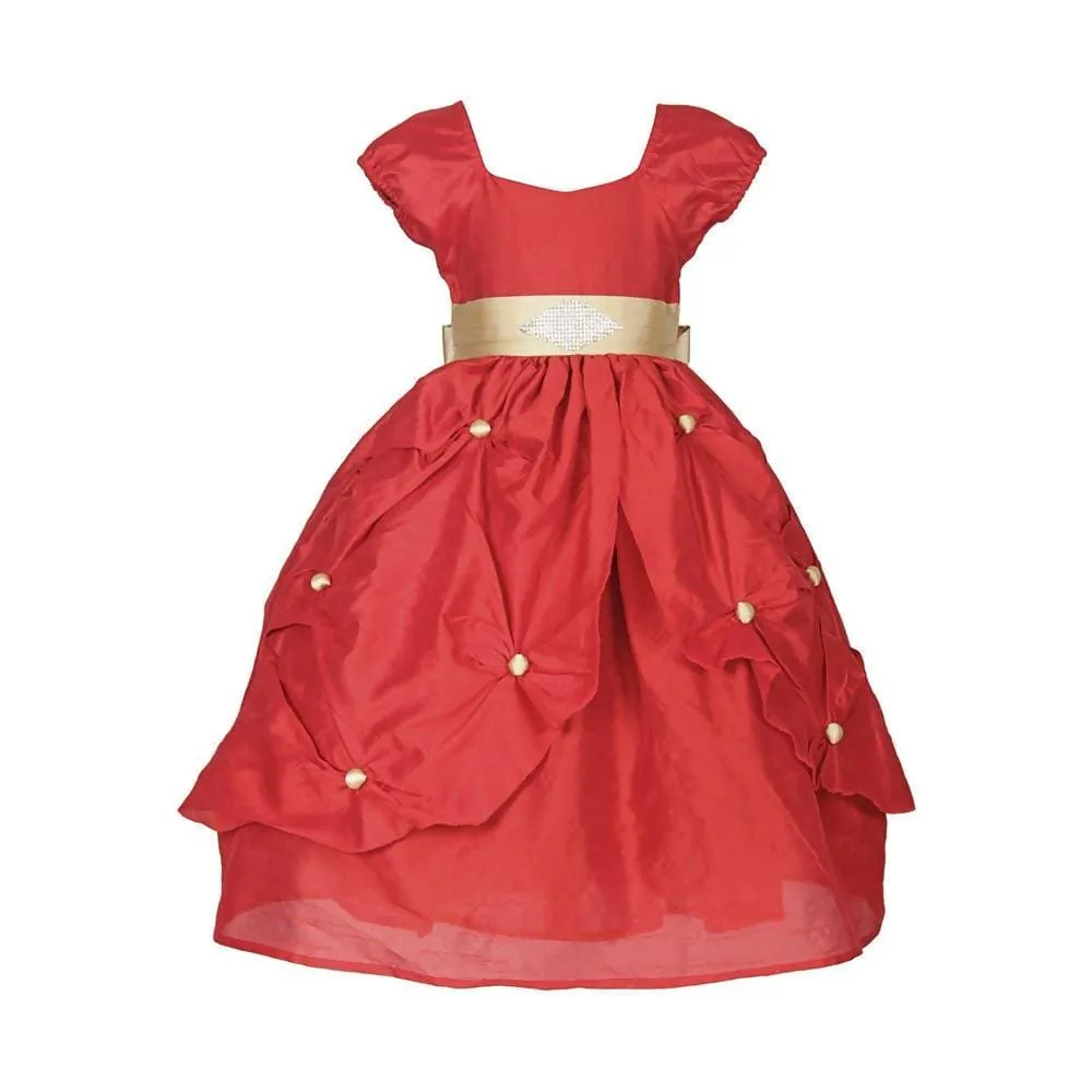 Asmaani Baby Girl's Red Color Satin Party Full Length Dress (AS-DRESS-22004)